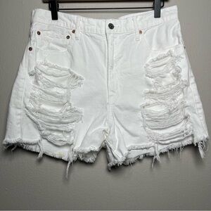 American Eagle Women 90s Highest Rise Boyfriend Shorts 12 White Festival Western